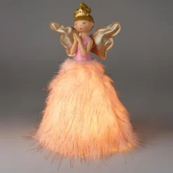 KOOPMAN Ange de Noël lumineux à piles (H36 cm) Mendhy robe Rose Hot