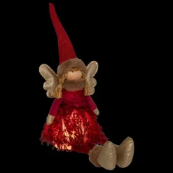 JJA Ange de Noël lumineux à piles (H55 cm) Fée clair de lune assise Rouge Clearance