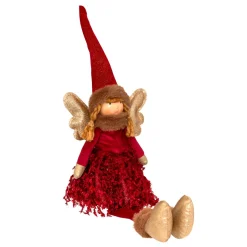 JJA Ange de Noël lumineux à piles (H55 cm) Fée clair de lune assise Rouge Clearance