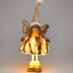 KOOPMAN Ange de Noël lumineux à piles (H50 cm) Gladys fourrure Dé Or Outlet