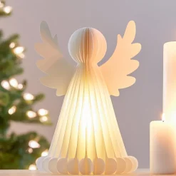 KOOPMAN Ange lumineux à piles 6 LED (H28 cm) Papier fermeture magnétique Blanc Best