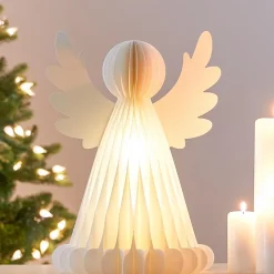 KOOPMAN Ange lumineux à piles 6 LED (H38 cm) Papier fermeture magnétique Blanc Outlet