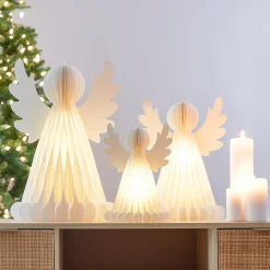 KOOPMAN Ange lumineux à piles 6 LED (H38 cm) Papier fermeture magnétique Blanc Outlet