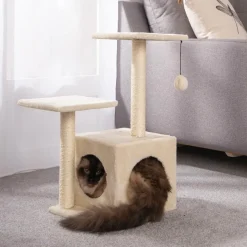 LOVE STORY Arbre à chat avec jouet et niche Ecru Outlet
