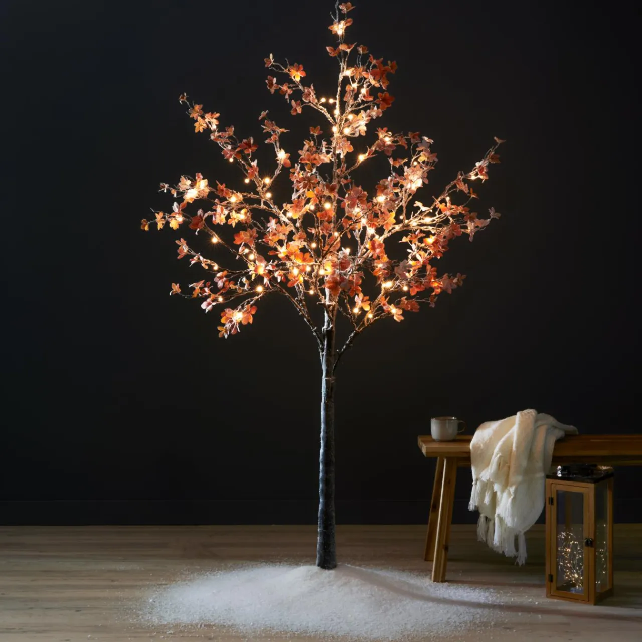 EMINZA Arbre lumineux 96 LED (H180 cm) Chêne enneigé Blanc chaud