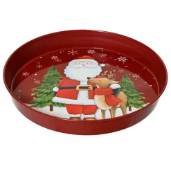 KAEMINGK Assiette décorative ronde (D25 cm) Père Noël et son renne et blanc Rouge Sale