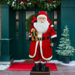 KOOPMAN Automate Géant musical et lumineux (H200 cm) Papa Noël et ourson Rouge Outlet