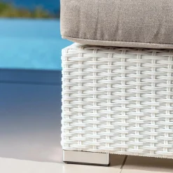 MOBELLIA Banquette en résine tressée 2 places Palma Blanc et taupe Tressé Blanc - Taupe Discount