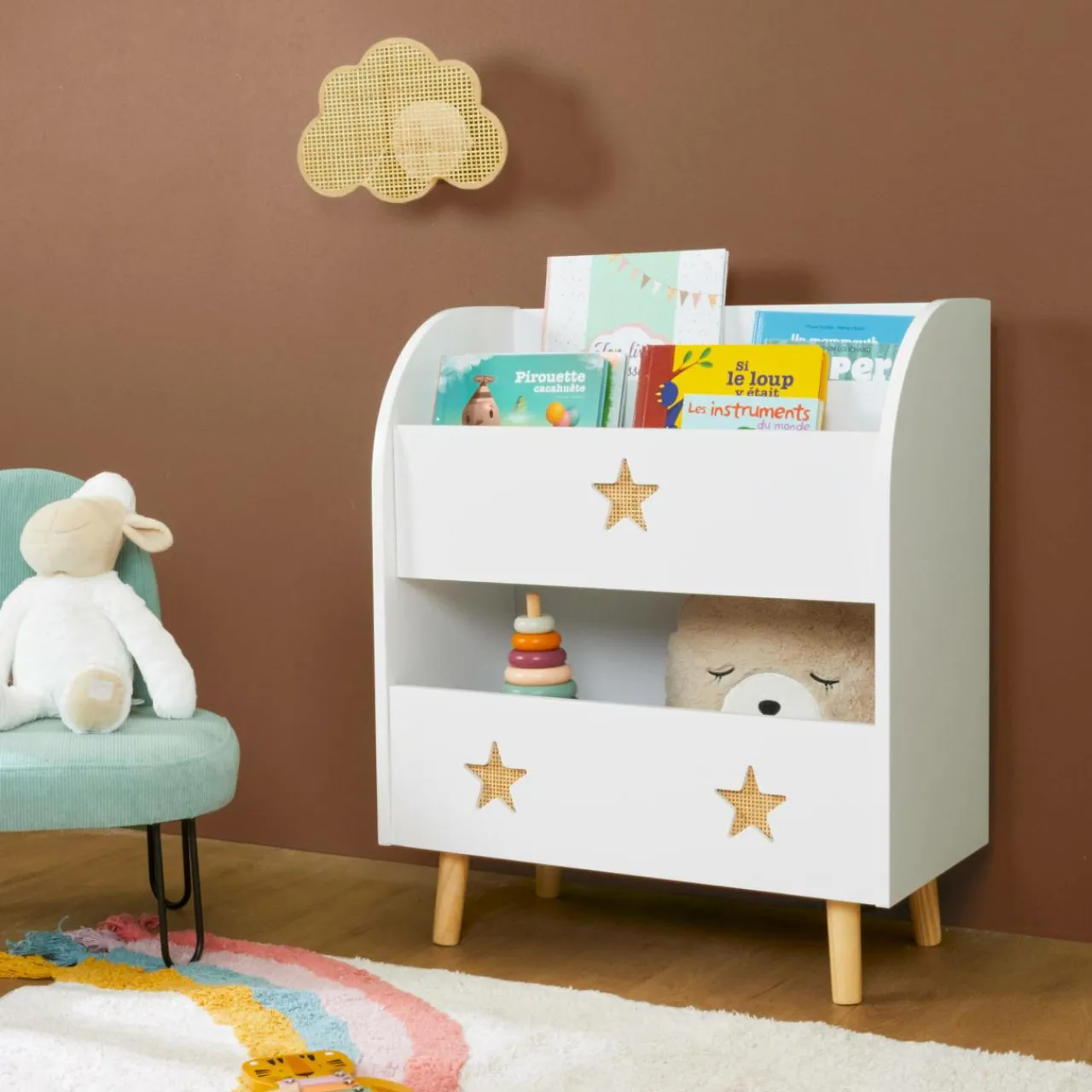 EMINZA Bibliothèque enfant bois (H72 cm) Stars he Blanc Hot