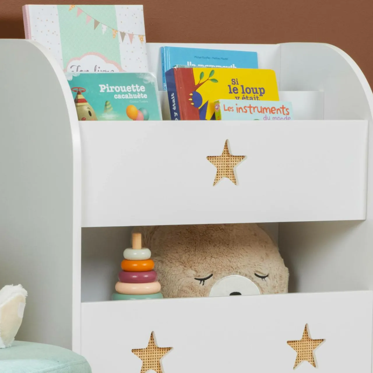 EMINZA Bibliothèque enfant bois (H72 cm) Stars he Blanc Hot