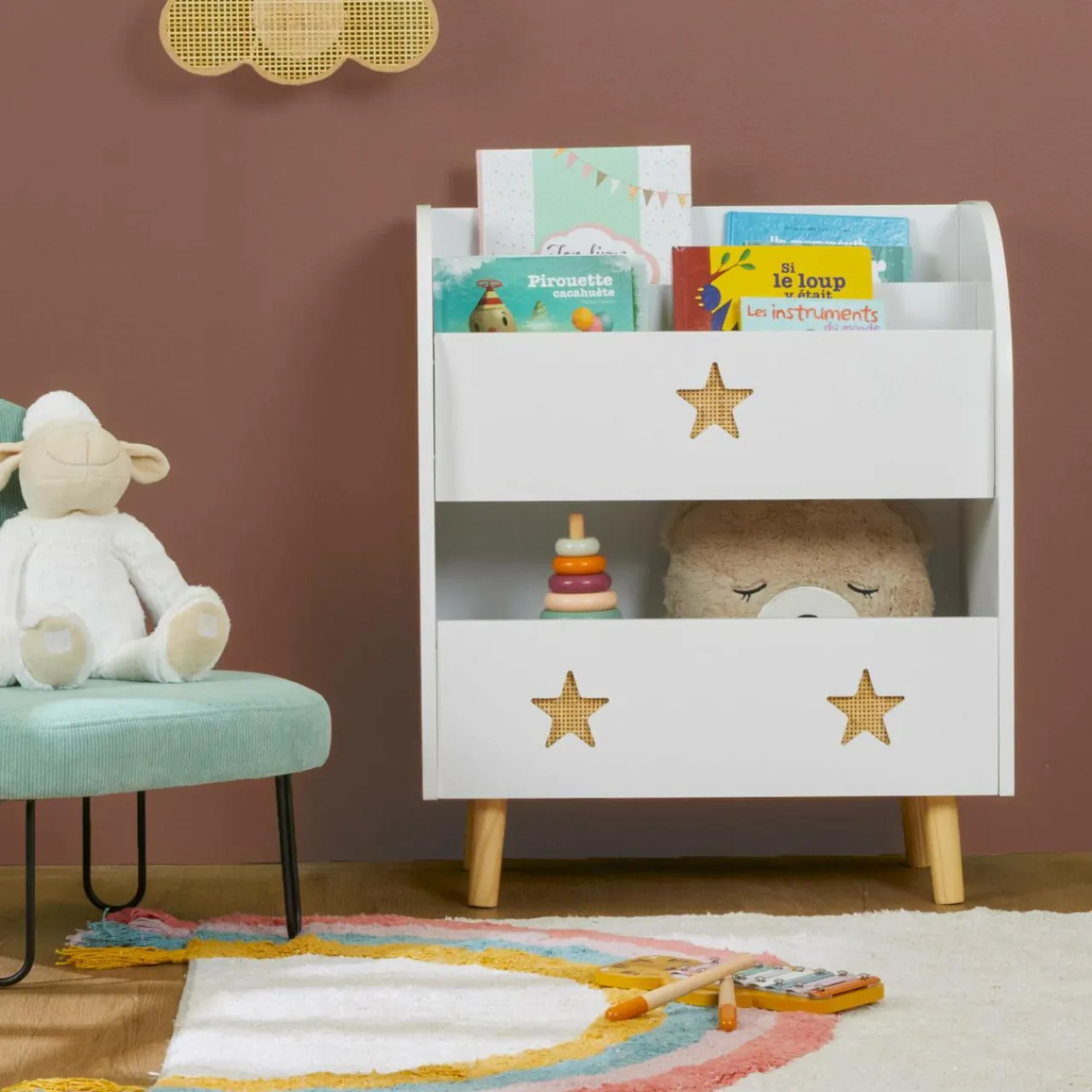 EMINZA Bibliothèque enfant bois (H72 cm) Stars he Blanc Hot