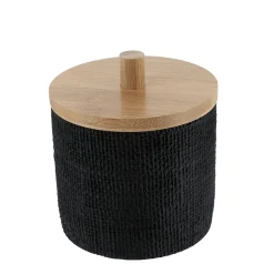 TENDANCE Boite à coton avec couvercle (D10 cm) effet Maille Noir Outlet