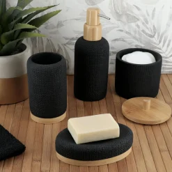 TENDANCE Boite à coton avec couvercle (D10 cm) effet Maille Noir Outlet