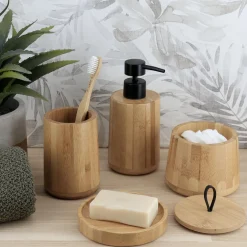 TENDANCE Boite à coton ronde en bambou (D11 cm) Hawaï Naturel Hot