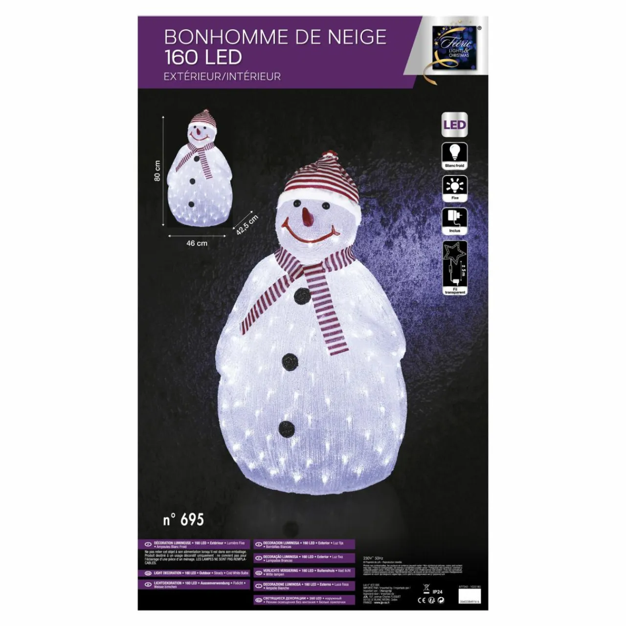 Feeric Lights & Christmas Bonhomme de neige lumineux 160 LED (H80 cm) Topek Blanc froid New