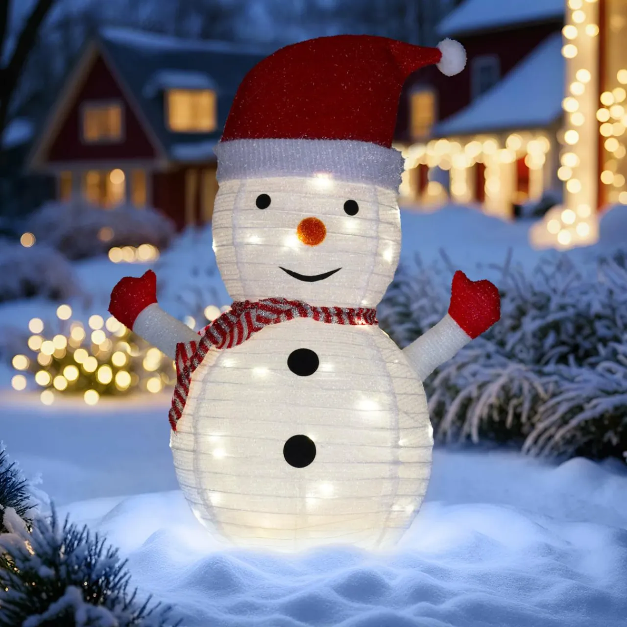 KOOPMAN Bonhomme de neige lumineux à piles (H68 cm) Pliable Blanc