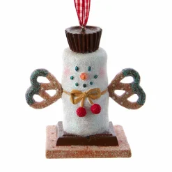 CHRISTMAS INSPIRATIONS Bonhomme de neige à suspendre (H7 cm) Bretzel Cerise Blanc New