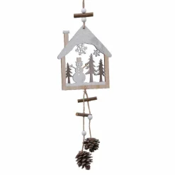 KAEMINGK Bonhomme de neige à suspendre (H30 cm) Maison et pommes de pin Naturel New