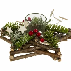 Feeric Lights & Christmas Bougeoir photophore (D20 cm) Etoile bois et forêt Vert