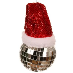 KAEMINGK Boule de Noël (D80 mm) Facette disco avec bonnet Père Noël Argent Outlet