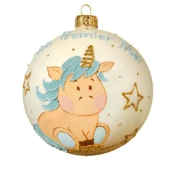 KAEMINGK Boule de Noël (D100 mm) Mon premier Noël en verre Jolly Bleu Hot