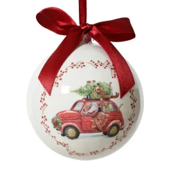 KAEMINGK Boule de Noël (D100 mm) Noeud rouge Voiture du Père Noël Blanc Sale