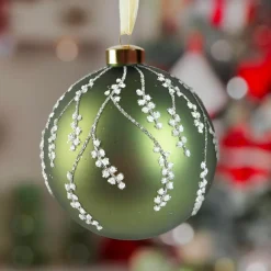 KAEMINGK Boule de Noël en verre (D120 mm) Tombée de neige Vert romarin Sale