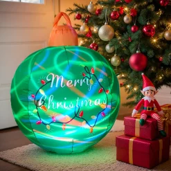 KOOPMAN Boule de Noël gonflable et lumineuse LED (D90 cm) Merry Christmas e Vert Outlet