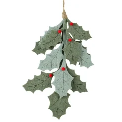 KAEMINGK Branche à suspendre en feutrine (H28 cm) Houx de Noël et baies Rouge Vert New