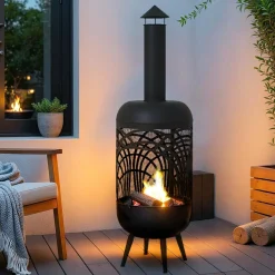 #N/A Braséro cheminée d'extérieur (D40 x H139 cm) Caldera Noir Discount