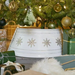 KAEMINGK Cache pied de sapin en métal (D57 cm) et Flocons dorés Blanc Discount