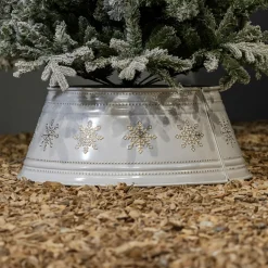 KAEMINGK Cache pied de sapin en métal (D57 cm) et Flocons dorés Blanc Discount