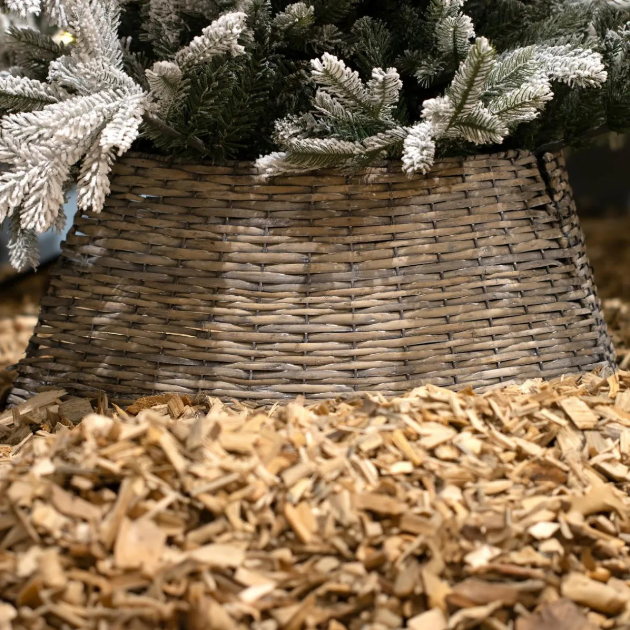 EMINZA Cache pied de sapin en osier (D70 cm) Saule tressé vieilli Gris Sale