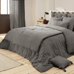 EMINZA Cache-sommier Gaze de coton (180 x 200 cm) Gaïa Gris granit Gris foncé New