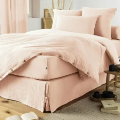 EMINZA Cache-sommier Gaze de coton (140 x 190 cm) Gaïa Rose poudré Discount