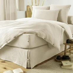 EMINZA Cache-sommier Gaze de coton (140 x 190 cm) Gaïa pampa Beige Best