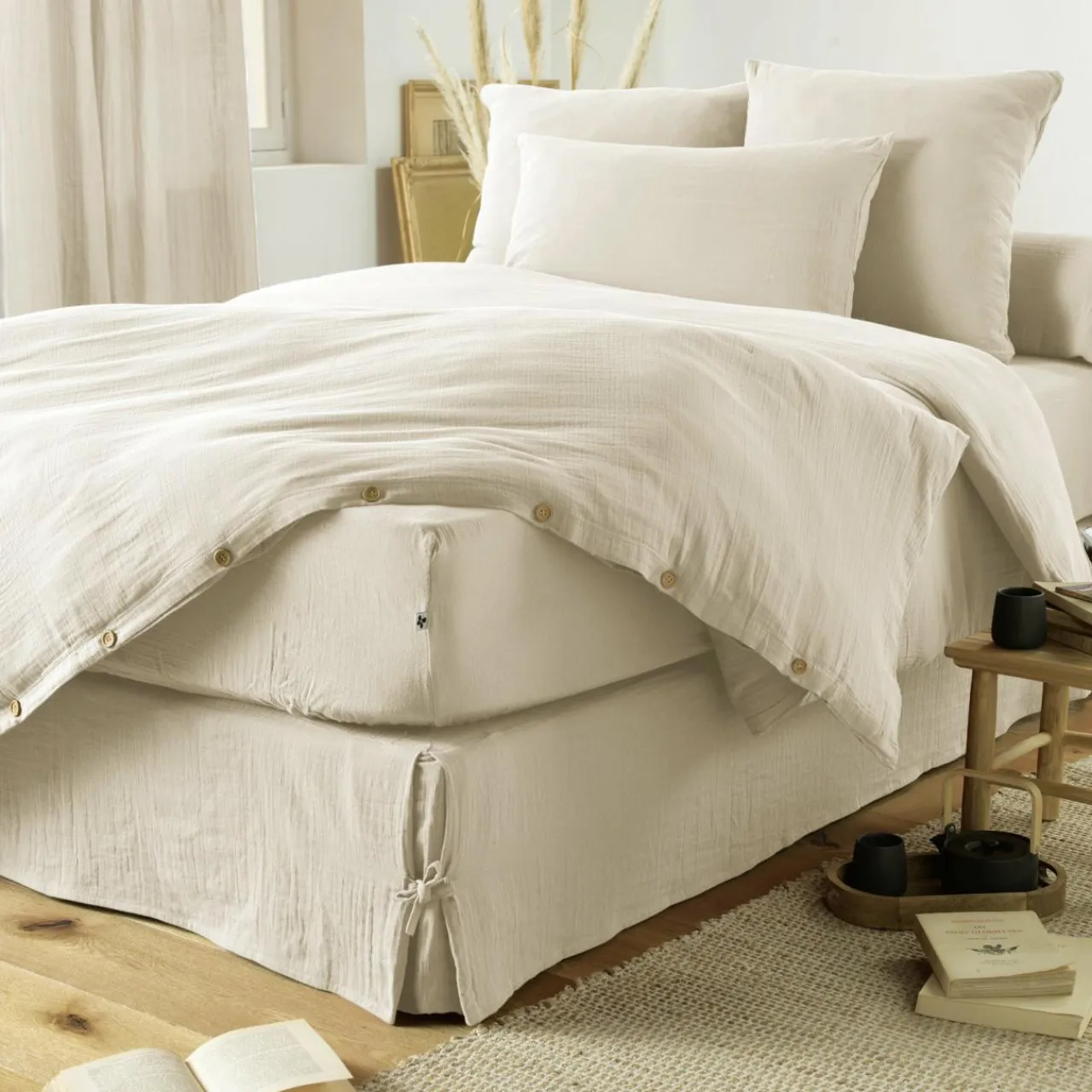 EMINZA Cache-sommier Gaze de coton (140 x 190 cm) Gaïa pampa Beige Best