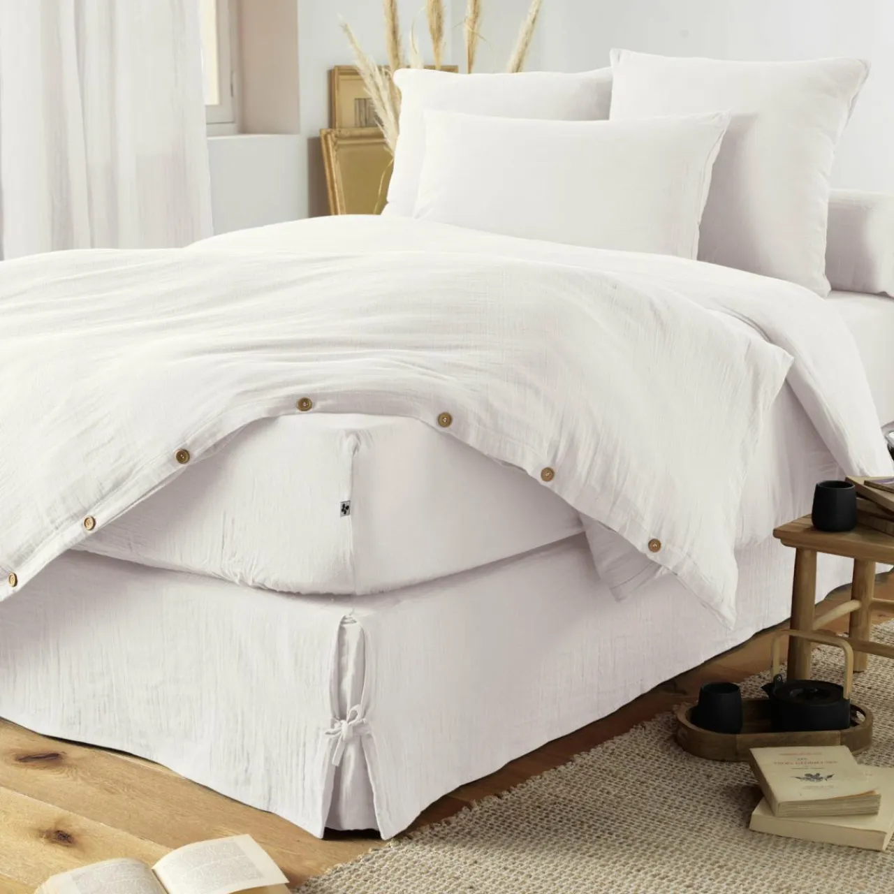 EMINZA Cache-sommier Gaze de coton (90 x 190 cm) Gaïa chantilly Blanc Online