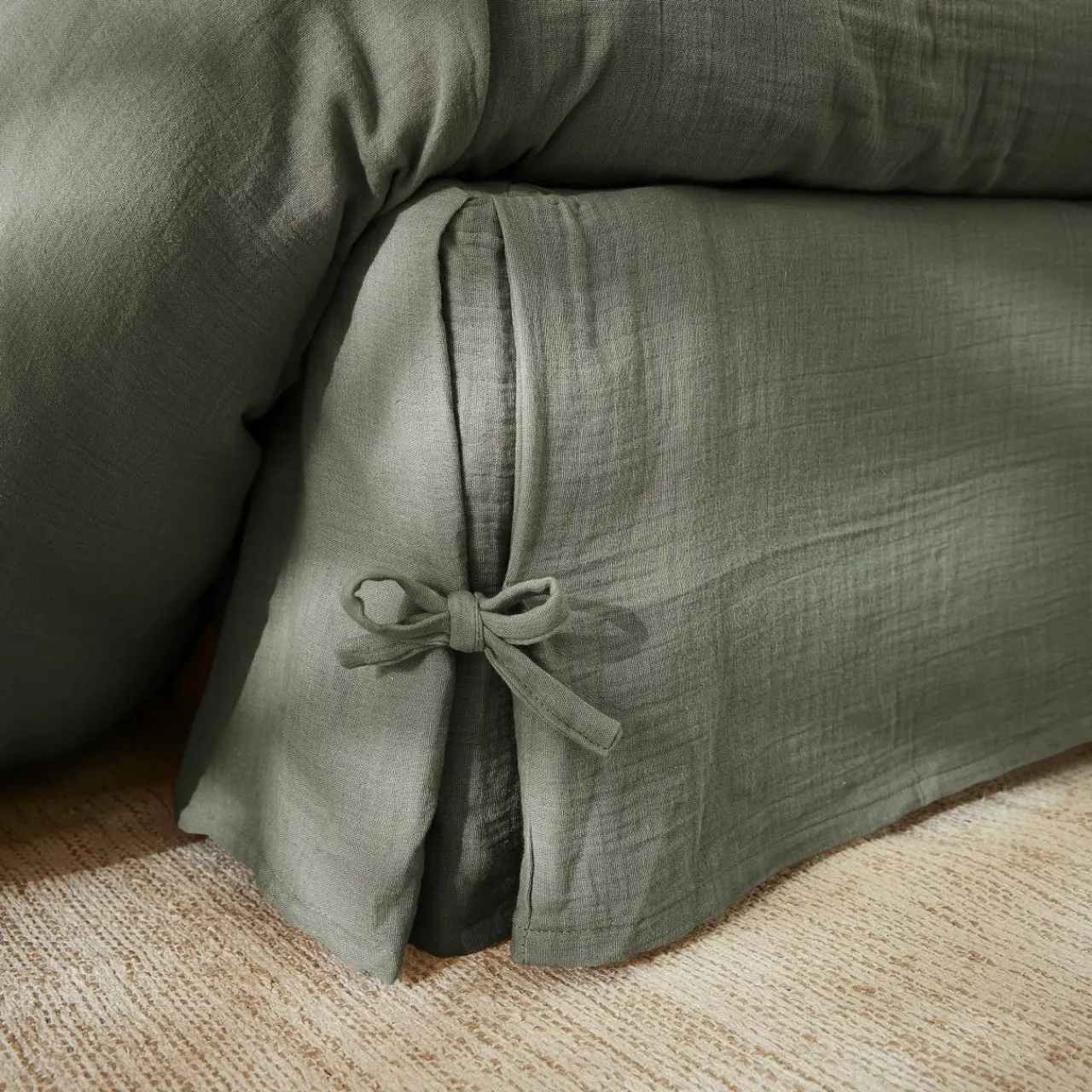EMINZA Cache-sommier Gaze de coton (140 x 190 cm) Gaïa Vert romarin Sale