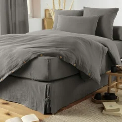 EMINZA Cache-sommier Gaze de coton (140 x 190 cm) Gaïa Gris granit Gris foncé Online
