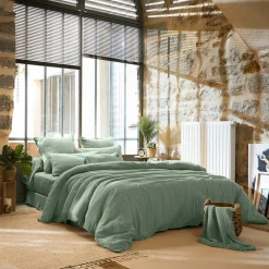 EMINZA Cache-sommier Gaze de coton (180 x 200 cm) Gaïa Vert Eucalyptus Discount