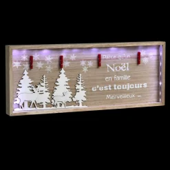 Feeric Lights & Christmas Cadre lumineux en bois à piles (H32 cm) Noel en famille Blanc froid Hot