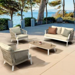 MOBELLIA Canapé de jardin en aluminium 2 places Amalfi Blanc et beige Blanc - Beige Online