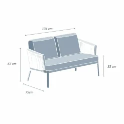 MOBELLIA Canapé de jardin en aluminium 2 places Amalfi Blanc et taupe Blanc - Taupe Hot