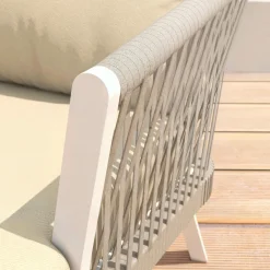 MOBELLIA Canapé de jardin en aluminium 3 places Amalfi Blanc et beige Blanc - Beige Best