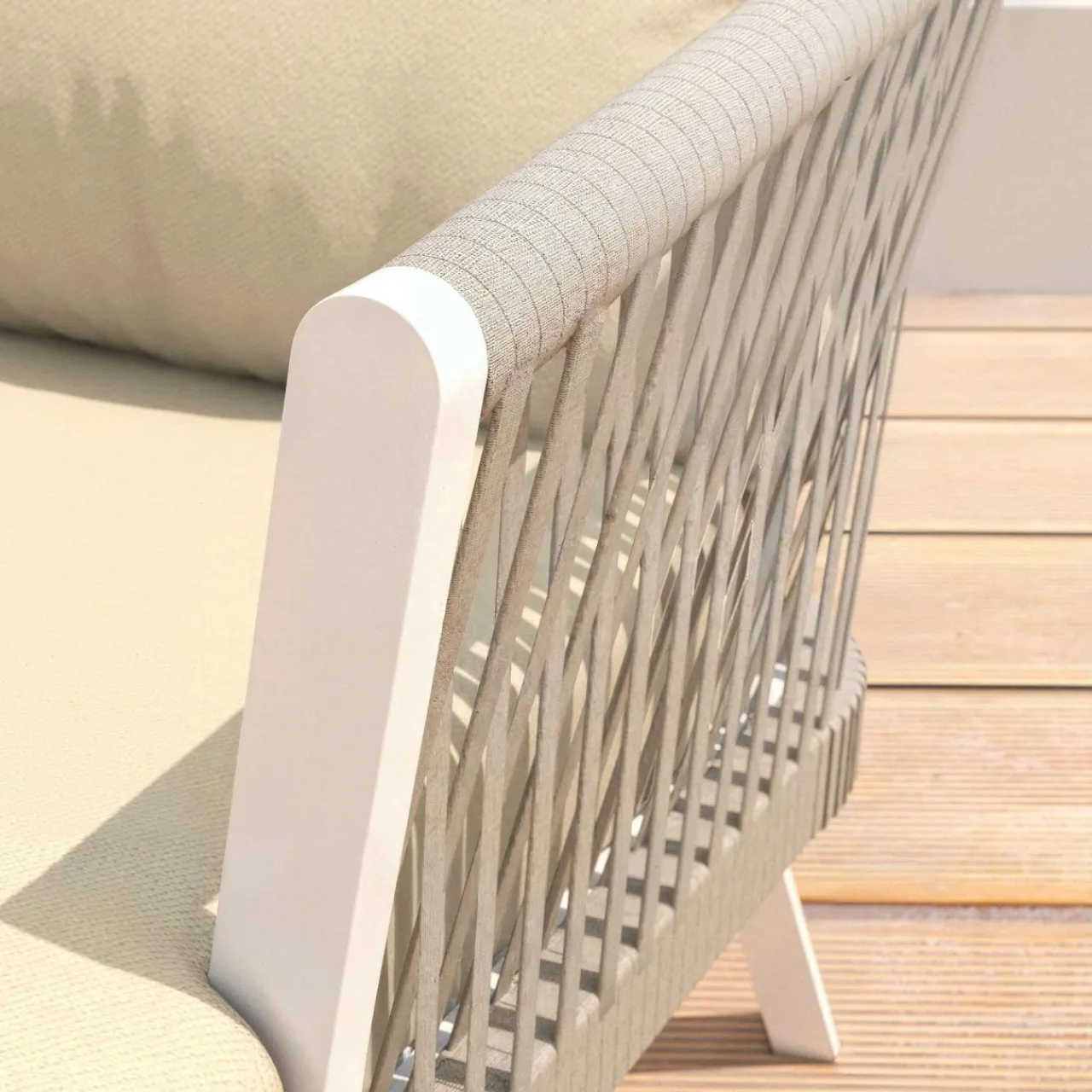 MOBELLIA Canapé de jardin en aluminium 3 places Amalfi Blanc et beige Blanc - Beige Best