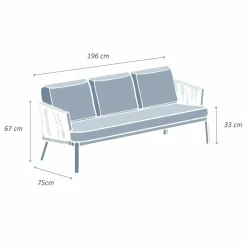 MOBELLIA Canapé de jardin en aluminium 3 places Amalfi Blanc et beige Blanc - Beige Best