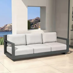 MOBELLIA Canapé de jardin en aluminium 3 places Elba Gris anthracite et gris clair Anthracite - Gris Clair Hot