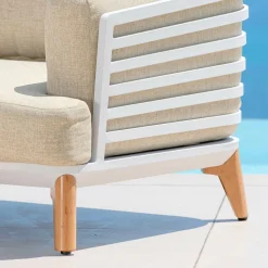 MOBELLIA Canapé de jardin en aluminium 3 places Monte Carlo Blanc et beige Blanc - Beige New