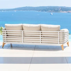 MOBELLIA Canapé de jardin en aluminium 3 places Monte Carlo Blanc et taupe Blanc - Taupe New